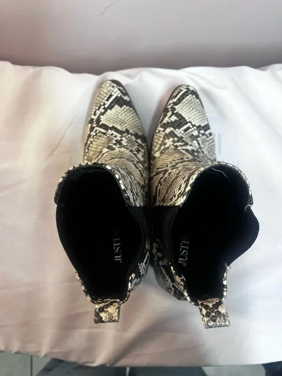 JustFab Snake-Print Chelsea Booties - Black & White - Picture 12 of 12